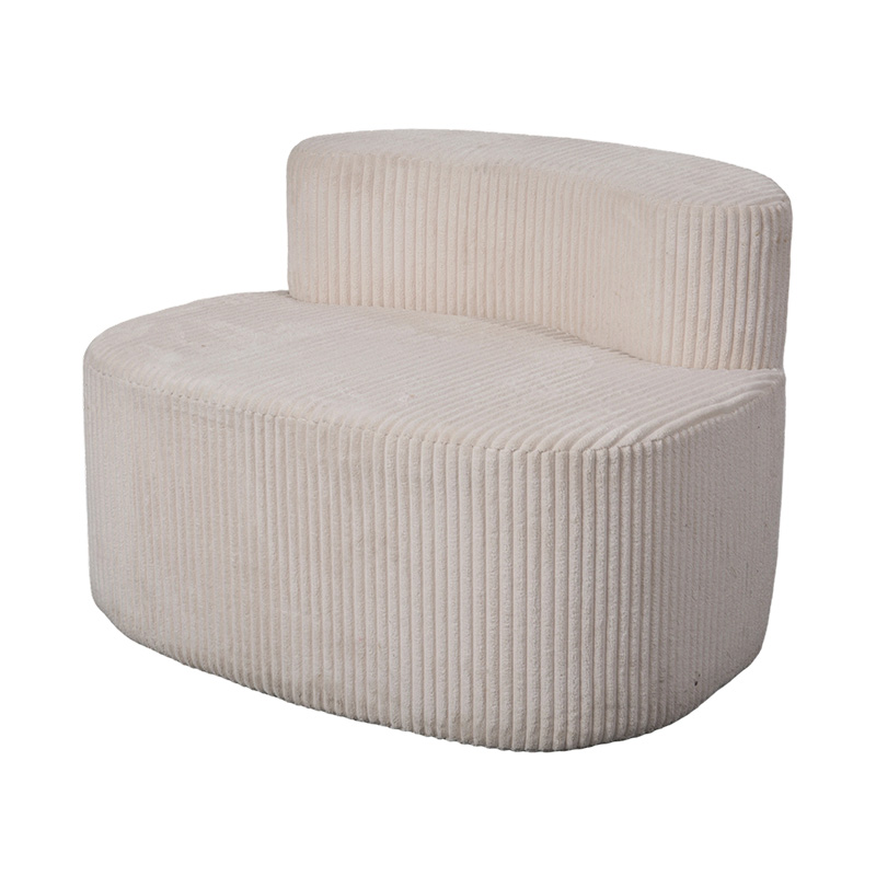 Sofa Bujang dalam Korduroy Beige Cerah dengan Sandaran Melengkung