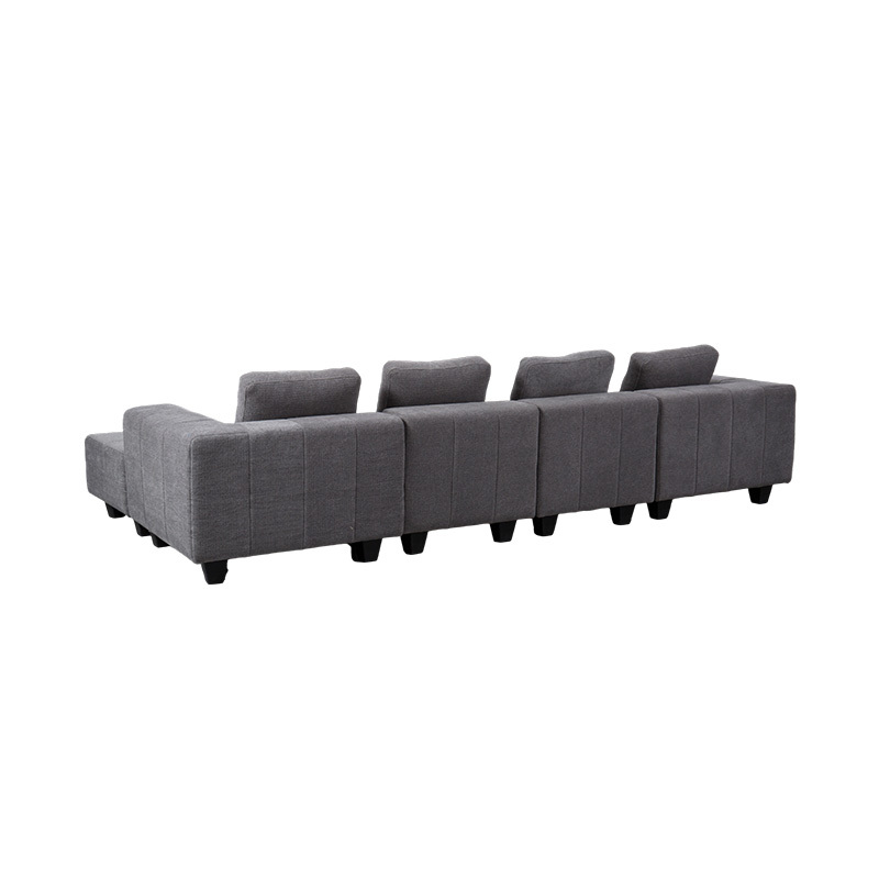 Sofa Berbentuk L Modular Besar dalam Fabrik Kelabu Muda dengan Kusyen Persegi, Gaya Minimalis Moden Sofa Berbentuk L Modular Besar dalam Fabrik Kelabu Muda dengan Kusyen Persegi, Gaya Minimalis Moden