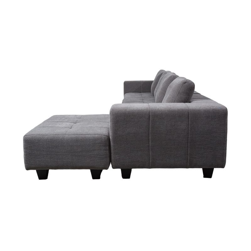 Sofa Berbentuk L Modular Besar dalam Fabrik Kelabu Muda dengan Kusyen Persegi, Gaya Minimalis Moden Sofa Berbentuk L Modular Besar dalam Fabrik Kelabu Muda dengan Kusyen Persegi, Gaya Minimalis Moden