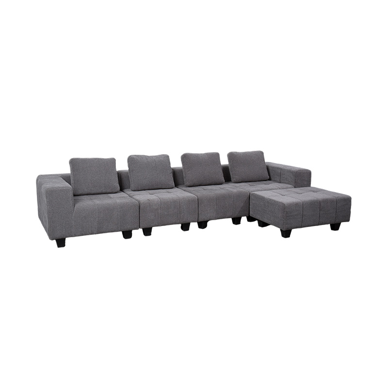 Sofa Berbentuk L Modular Besar dalam Fabrik Kelabu Muda dengan Kusyen Persegi, Gaya Minimalis Moden Sofa Berbentuk L Modular Besar dalam Fabrik Kelabu Muda dengan Kusyen Persegi, Gaya Minimalis Moden