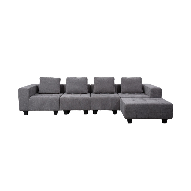 Sofa Berbentuk L Modular Besar dalam Fabrik Kelabu Muda dengan Kusyen Persegi, Gaya Minimalis Moden Sofa Berbentuk L Modular Besar dalam Fabrik Kelabu Muda dengan Kusyen Persegi, Gaya Minimalis Moden