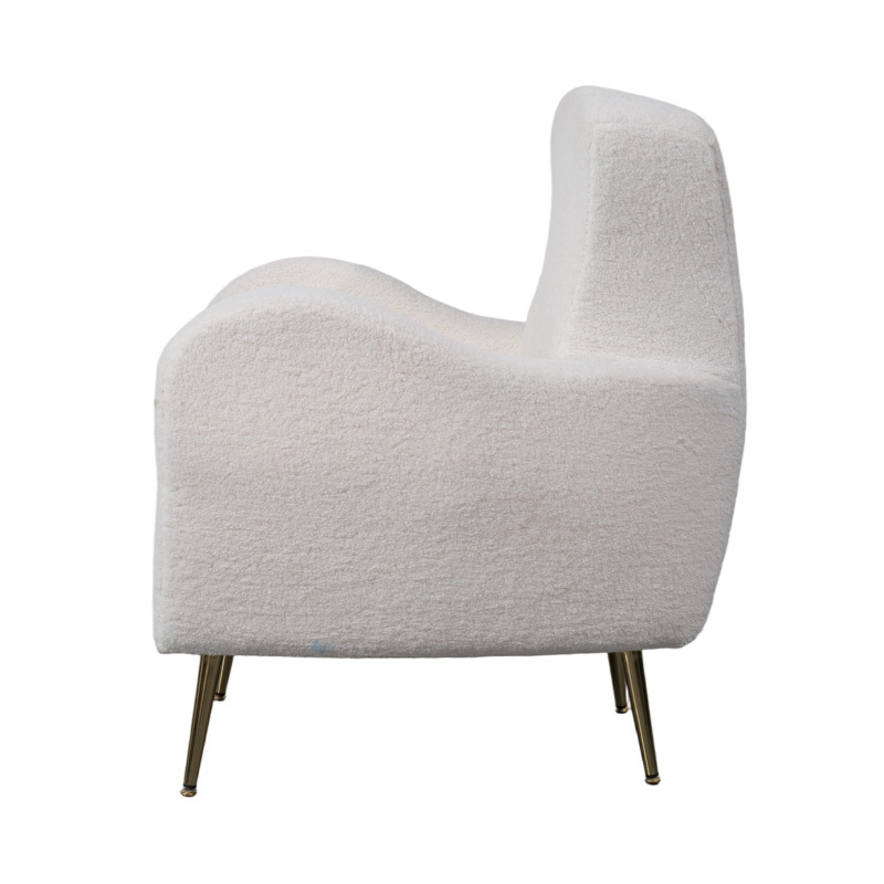 Kerusi Lounge Tunggal dalam Cream Faux Sherpa dengan Sandaran Lengkung, Kaki Logam Emas dan Tempat Letak Tangan Kerusi Lounge Tunggal dalam Cream Faux Sherpa dengan Sandaran Lengkung, Kaki Logam Emas dan Tempat Letak Tangan