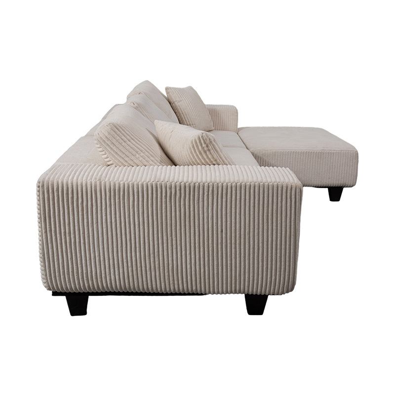 Sofa Sudut Berbentuk L Besar dalam Korduroi Putih Putih dengan Rekaan Minimalis Moden Sofa Sudut Berbentuk L Besar dalam Korduroi Putih Putih dengan Rekaan Minimalis Moden