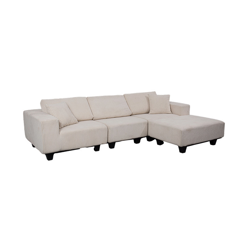 Sofa Sudut Berbentuk L Besar dalam Korduroi Putih Putih dengan Rekaan Minimalis Moden Sofa Sudut Berbentuk L Besar dalam Korduroi Putih Putih dengan Rekaan Minimalis Moden