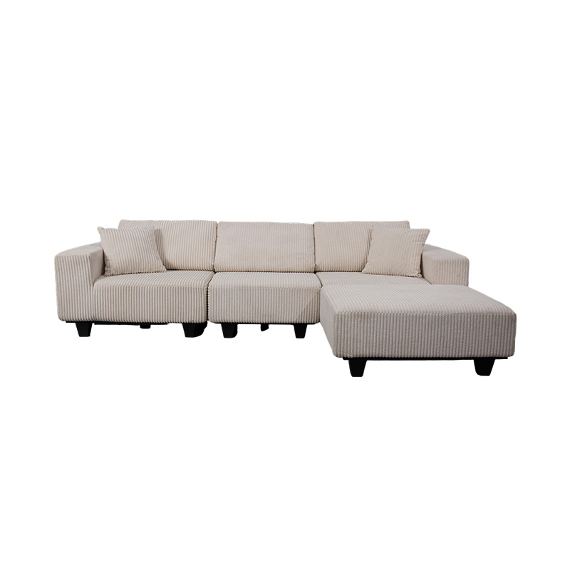 Sofa Sudut Berbentuk L Besar dalam Korduroi Putih Putih dengan Rekaan Minimalis Moden