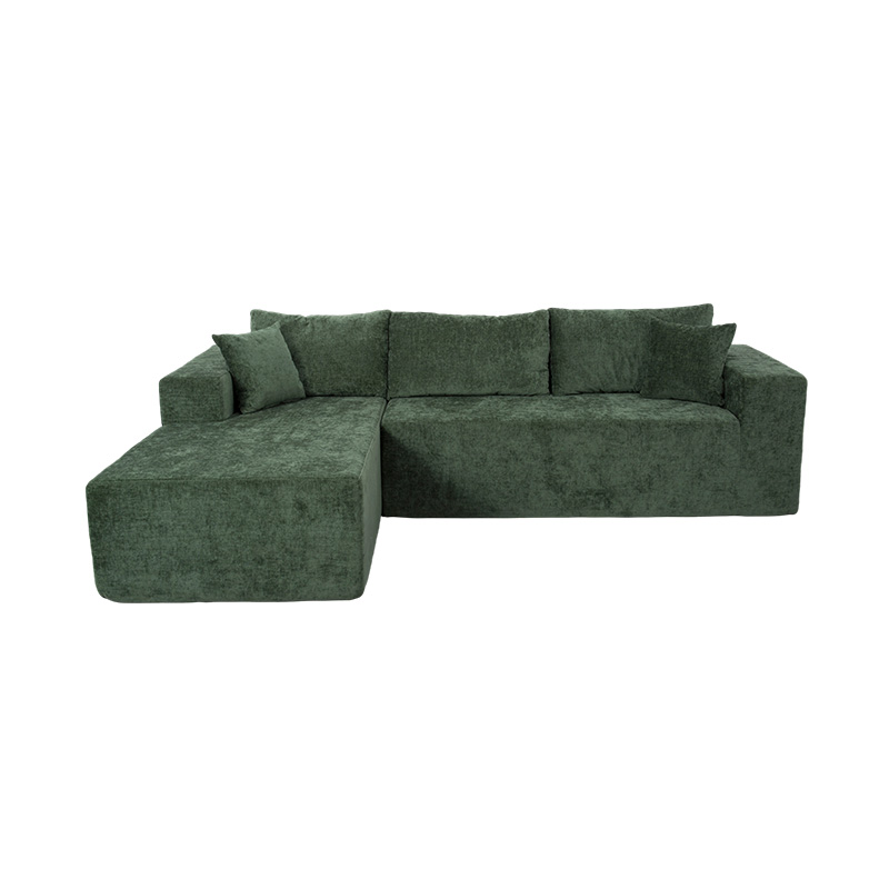 Sofa Sudut Berbentuk L Modular dalam Baldu Hijau Zamrud dengan Berbilang Kusyen