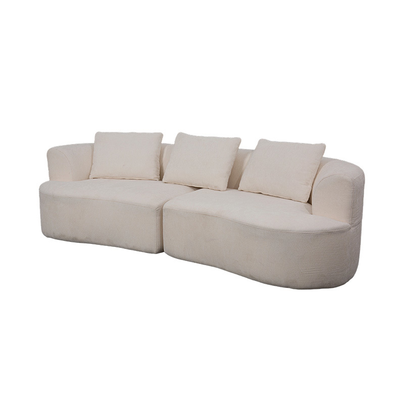 Sofa Berkembar Modular dalam Baldu Krim dengan Kusyen Padanan dan Sandaran Lengkung Sofa Berkembar Modular dalam Baldu Krim dengan Kusyen Padanan dan Sandaran Lengkung