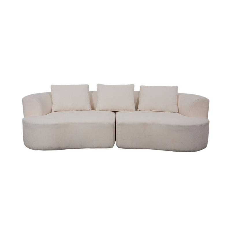 Sofa Berkembar Modular dalam Baldu Krim dengan Kusyen Padanan dan Sandaran Lengkung Sofa Berkembar Modular dalam Baldu Krim dengan Kusyen Padanan dan Sandaran Lengkung