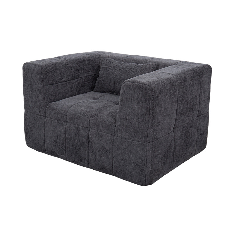 Sofa Lounge Buih Penuh Tunggal dengan Baldu Kelabu Gelap dan Rekaan Blok Geometrik Sofa Lounge Buih Penuh Tunggal dengan Baldu Kelabu Gelap dan Rekaan Blok Geometrik