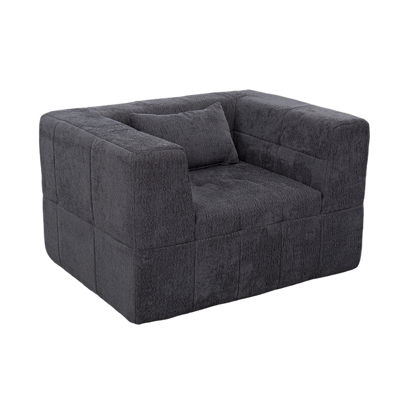 Sofa Lounge Buih Penuh Tunggal dengan Baldu Kelabu Gelap dan Rekaan Blok Geometrik Sofa Lounge Buih Penuh Tunggal dengan Baldu Kelabu Gelap dan Rekaan Blok Geometrik