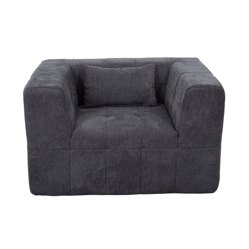 Sofa Lounge Buih Penuh Tunggal dengan Baldu Kelabu Gelap dan Rekaan Blok Geometrik